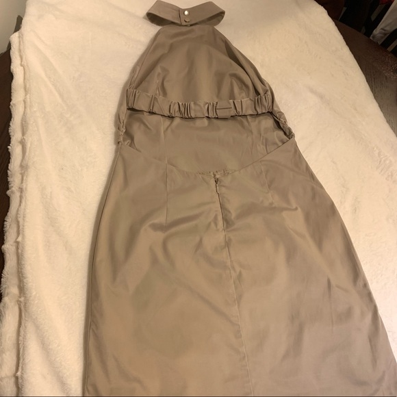 Halter Neck,Open Back Beige Mini Dress - Picture 3 of 14